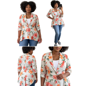 HEIMISH USA Tropical Vibrant Floral High-Low Blazer Jacket